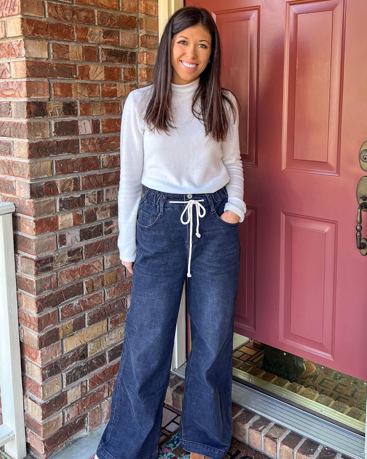 GRAPENT Wide Leg Jeans for Women Stretch High Wasited Elastic Waist Bell Bottom Baggy Y2K PantsDarkness Blue