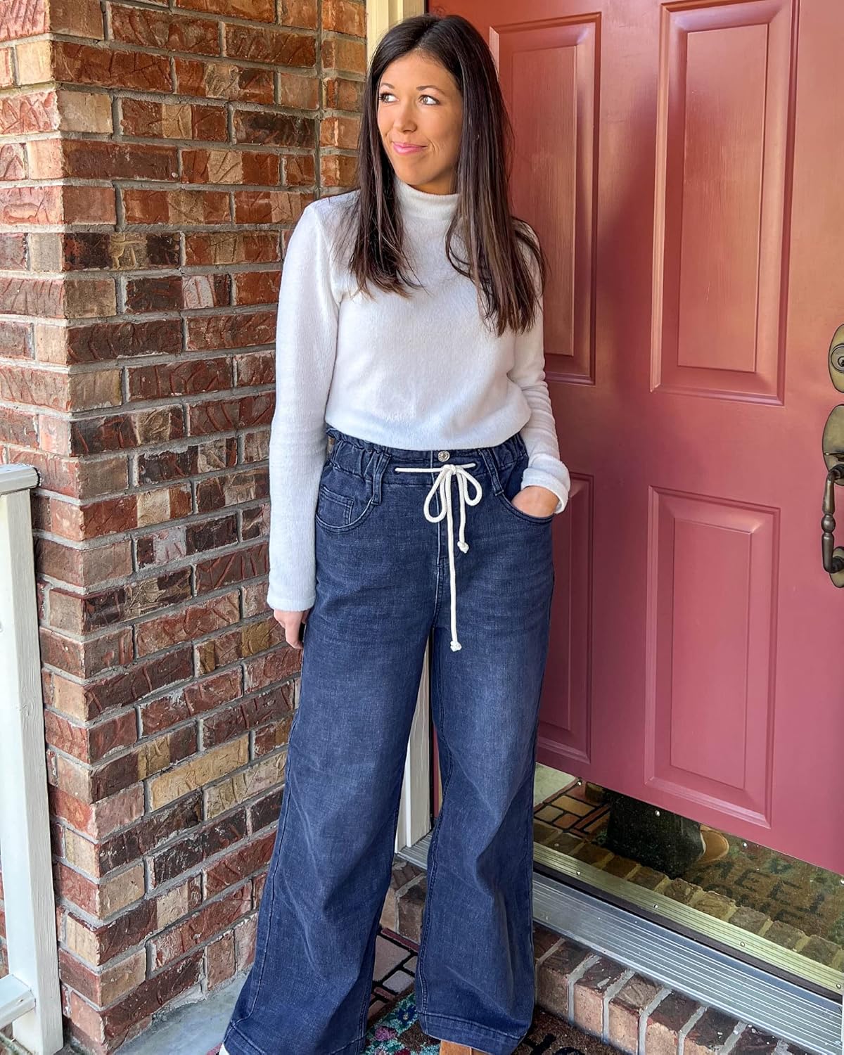 GRAPENT Wide Leg Jeans for Women Stretch High Wasited Elastic Waist Bell Bottom Baggy Y2K PantsDarkness Blue