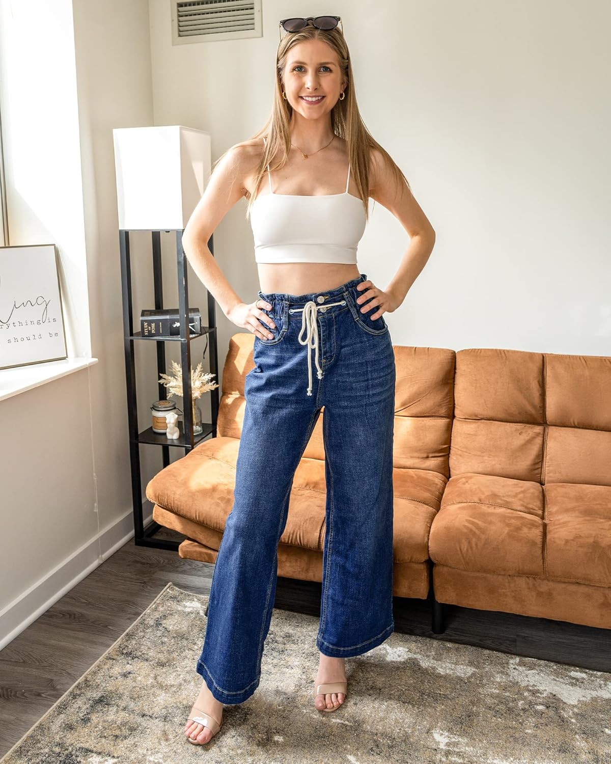 GRAPENT Wide Leg Jeans for Women Stretch High Wasited Elastic Waist Bell Bottom Baggy Y2K PantsDarkness Blue