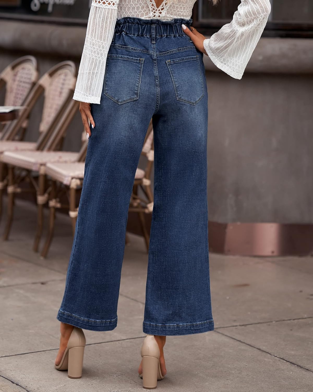 GRAPENT Wide Leg Jeans for Women Stretch High Wasited Elastic Waist Bell Bottom Baggy Y2K PantsLapis Loft