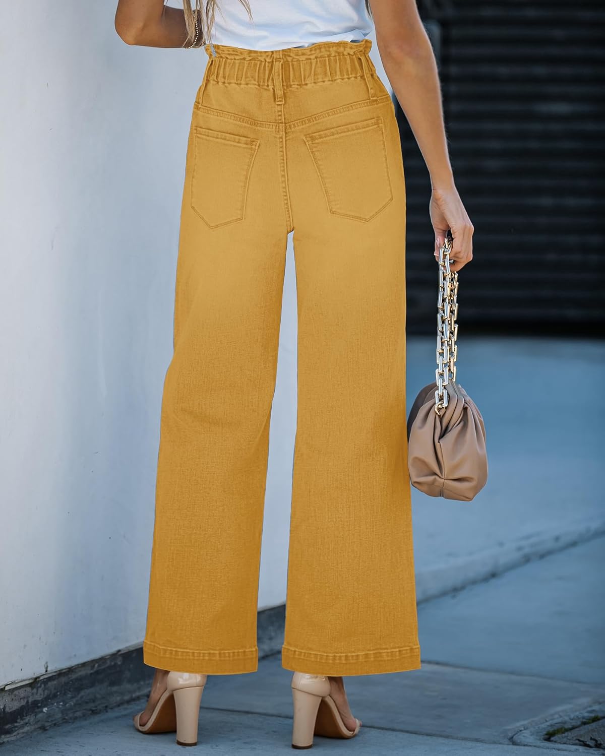 GRAPENT Wide Leg Jeans for Women Stretch High Wasited Elastic Waist Bell Bottom Baggy Y2K PantsMineral Yellow