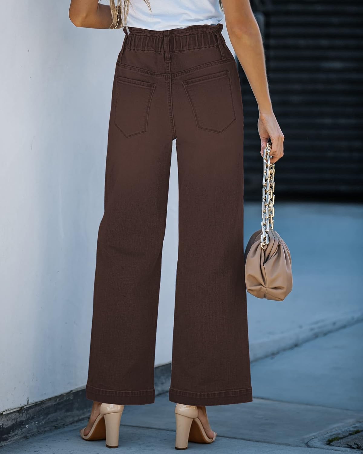 GRAPENT Wide Leg Jeans for Women Stretch High Wasited Elastic Waist Bell Bottom Baggy Y2K PantsPecan Brown