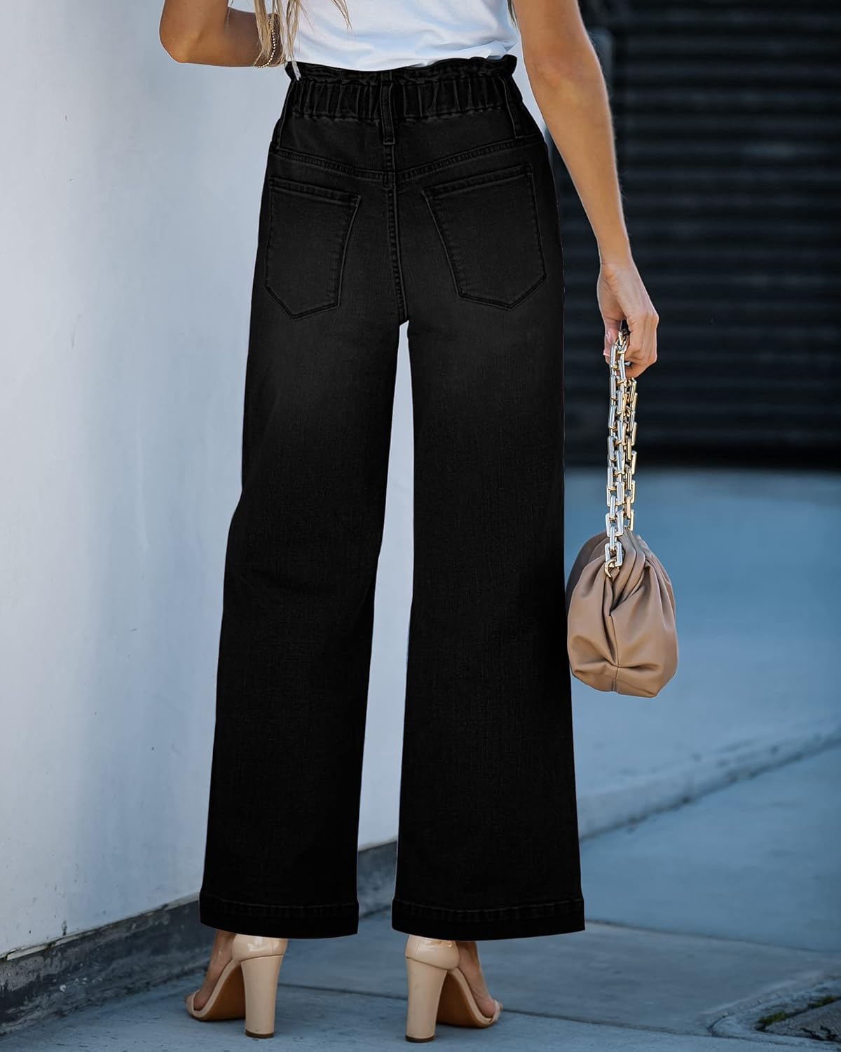 GRAPENT Wide Leg Jeans for Women Stretch High Wasited Elastic Waist Bell Bottom Baggy Y2K PantsTrue Black