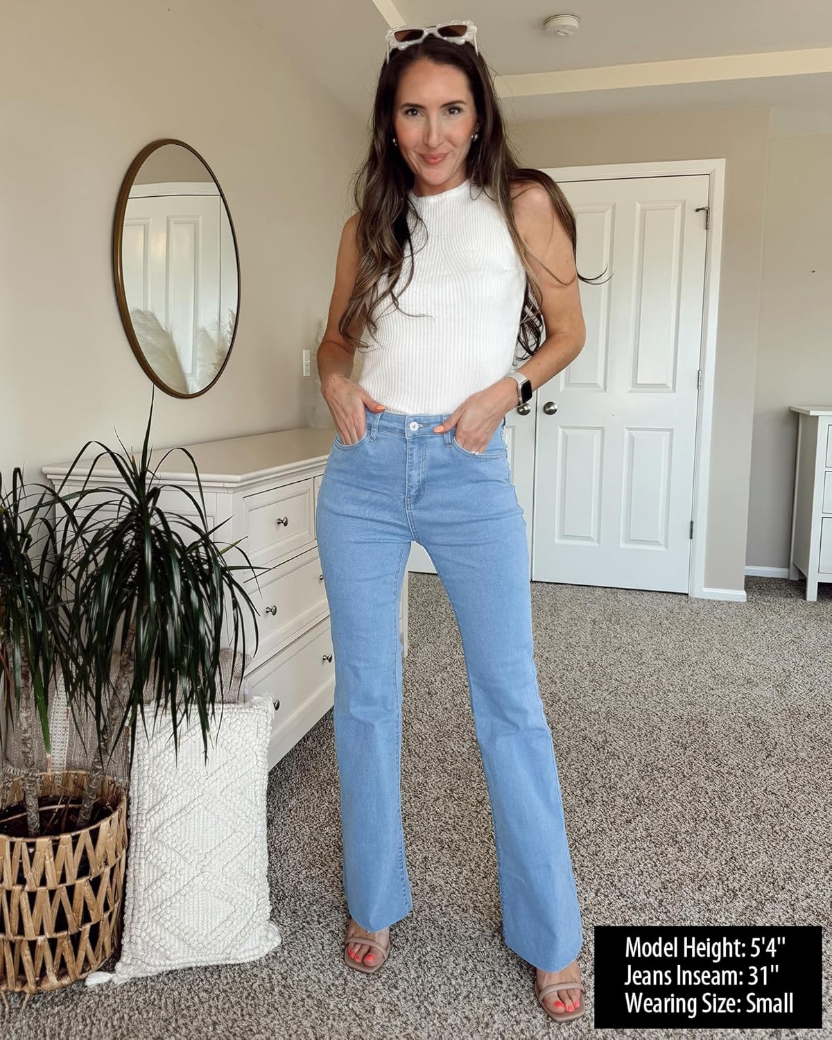 GRAPENT Wide Leg Jeans for Women Trendy High Waisted Flare Stretchy Bell Bottom Denim Pants Baggy Raw Hem Trouser JeansAiry Blue