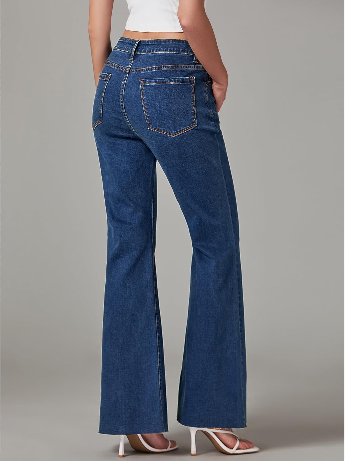 GRAPENT Wide Leg Jeans for Women Trendy High Waisted Flare Stretchy Bell Bottom Denim Pants Baggy Raw Hem Trouser JeansClassic Blue