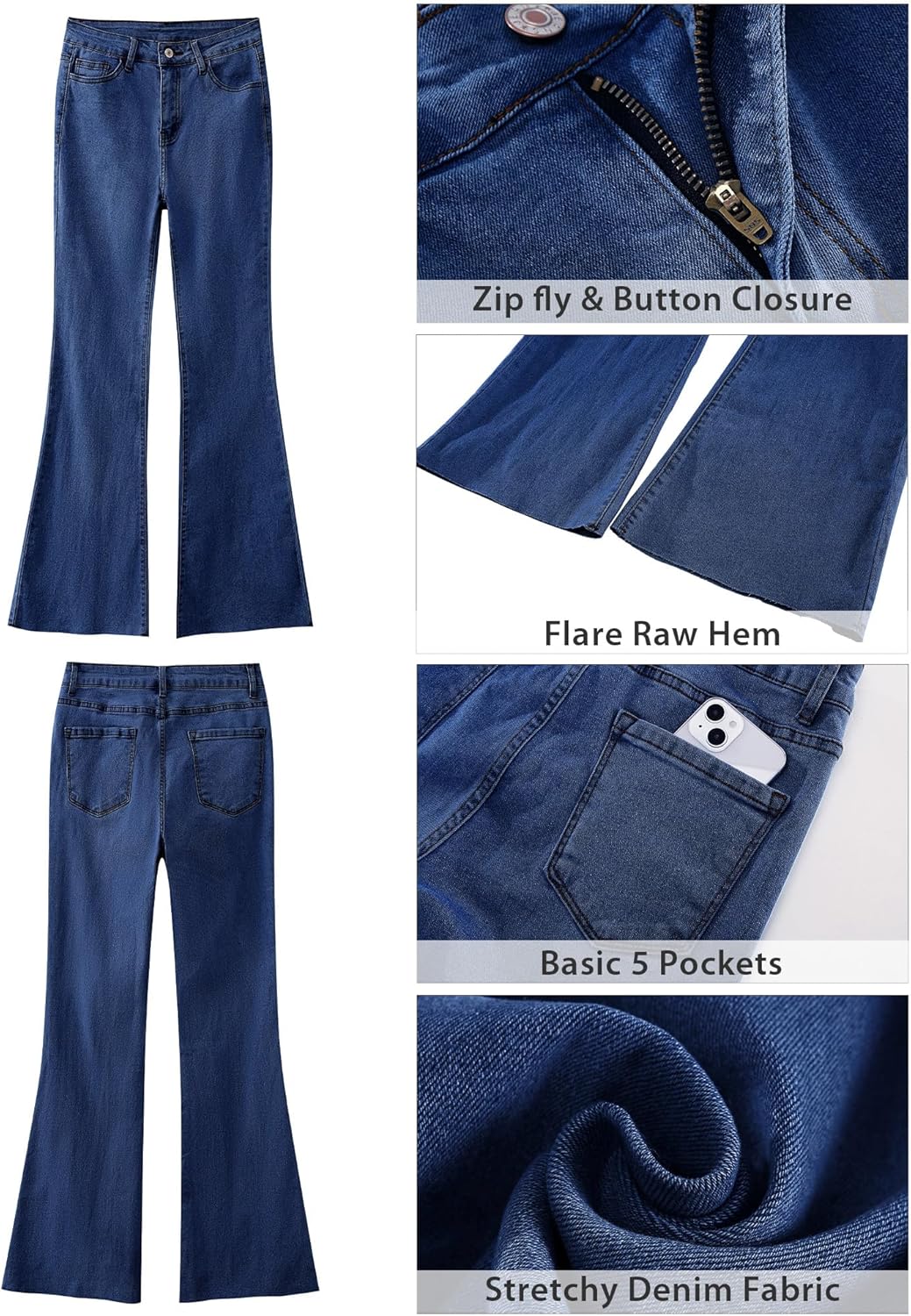 GRAPENT Wide Leg Jeans for Women Trendy High Waisted Flare Stretchy Bell Bottom Denim Pants Baggy Raw Hem Trouser JeansDarkness Blue