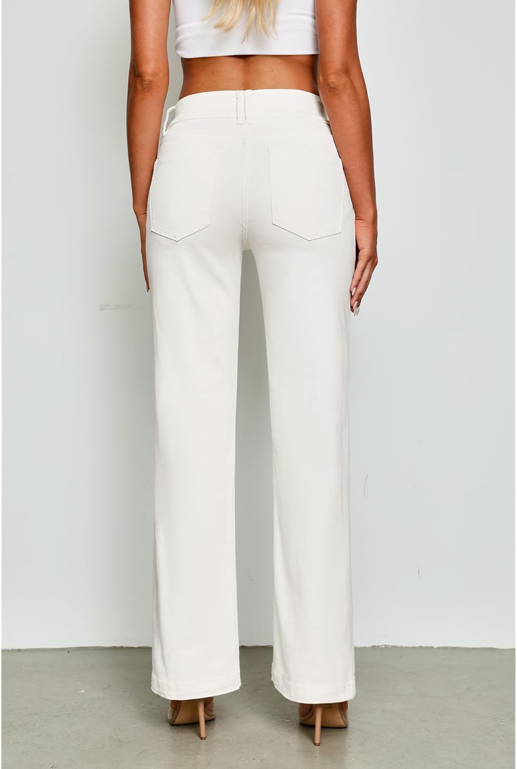 GRAPENT Wide Leg Jeans for Women Trendy High Waisted Flare Stretchy Denim Pants Baggy Dual Button Trouser Jeans PocketsCream White