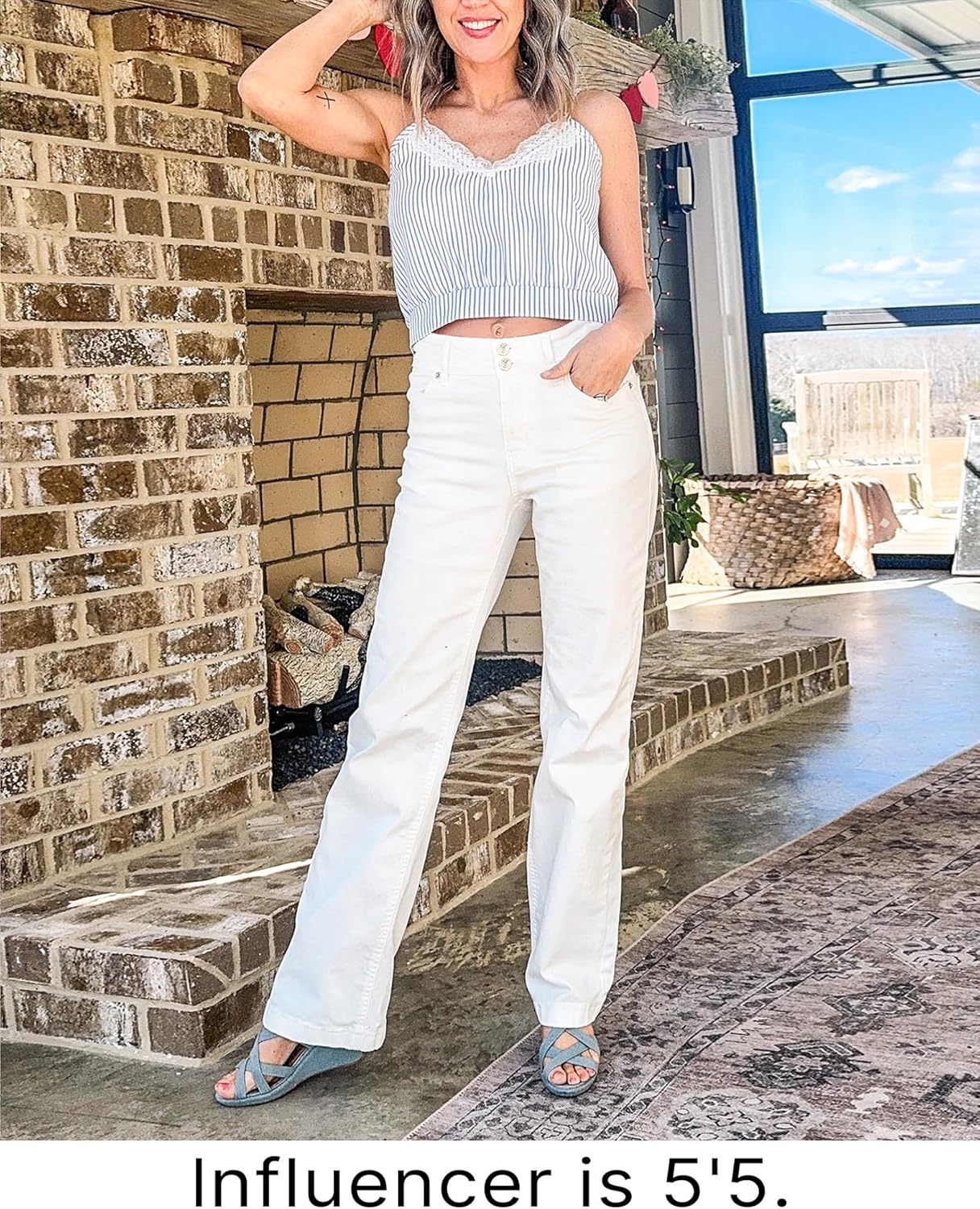 GRAPENT Wide Leg Jeans for Women Trendy High Waisted Flare Stretchy Denim Pants Baggy Dual Button Trouser Jeans PocketsCream White
