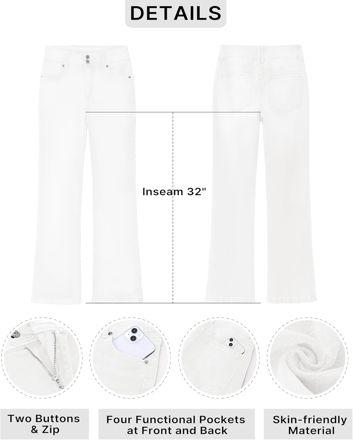 GRAPENT Wide Leg Jeans for Women Trendy High Waisted Flare Stretchy Denim Pants Baggy Dual Button Trouser Jeans PocketsCream White