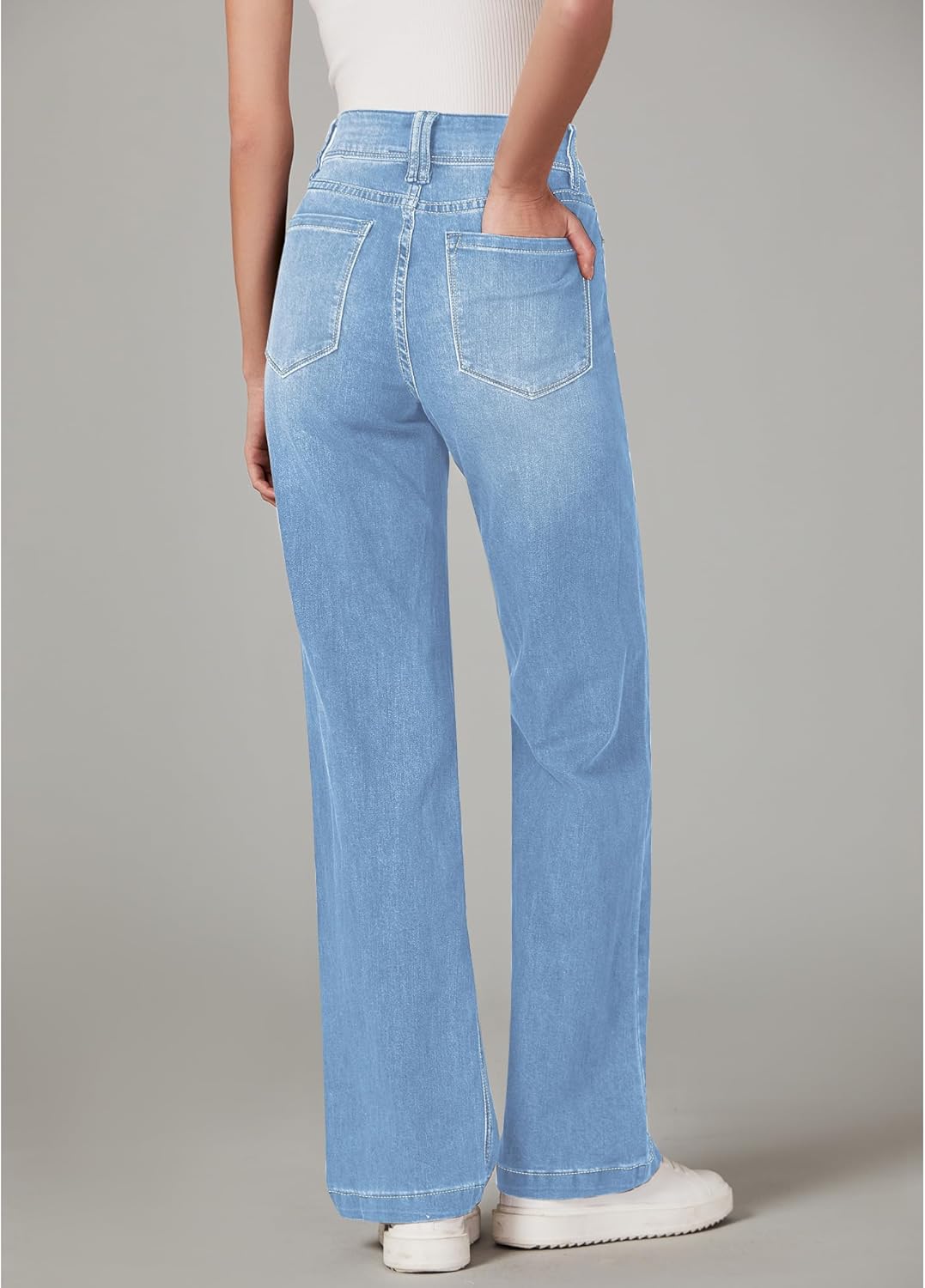 GRAPENT Wide Leg Jeans for Women Trendy High Waisted Flare Stretchy Denim Pants Baggy Dual Button Trouser Jeans PocketsIndigo Medium Blue