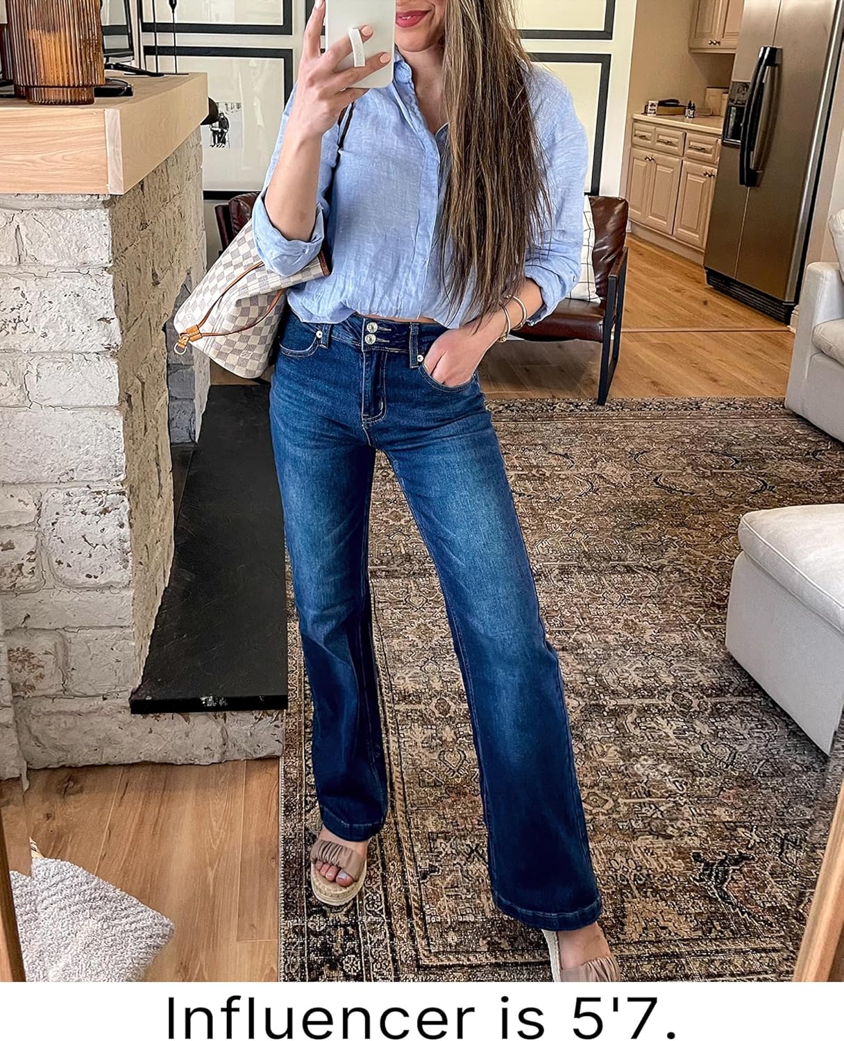 GRAPENT Wide Leg Jeans for Women Trendy High Waisted Flare Stretchy Denim Pants Baggy Dual Button Trouser Jeans PocketsIndigo Skyblue