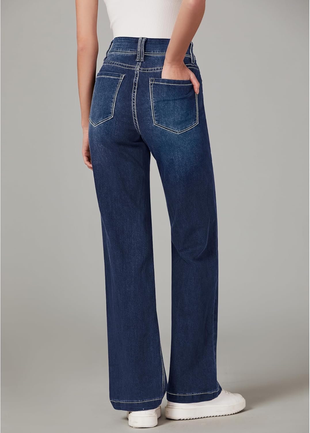 GRAPENT Wide Leg Jeans for Women Trendy High Waisted Flare Stretchy Denim Pants Baggy Dual Button Trouser Jeans PocketsIndigo Skyblue