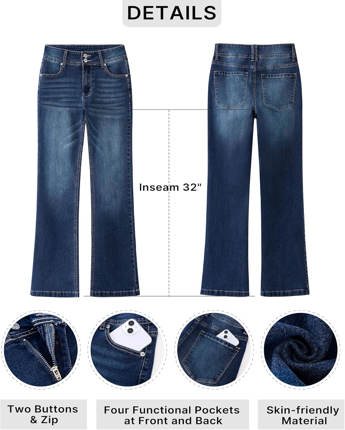 GRAPENT Wide Leg Jeans for Women Trendy High Waisted Flare Stretchy Denim Pants Baggy Dual Button Trouser Jeans PocketsIndigo Skyblue