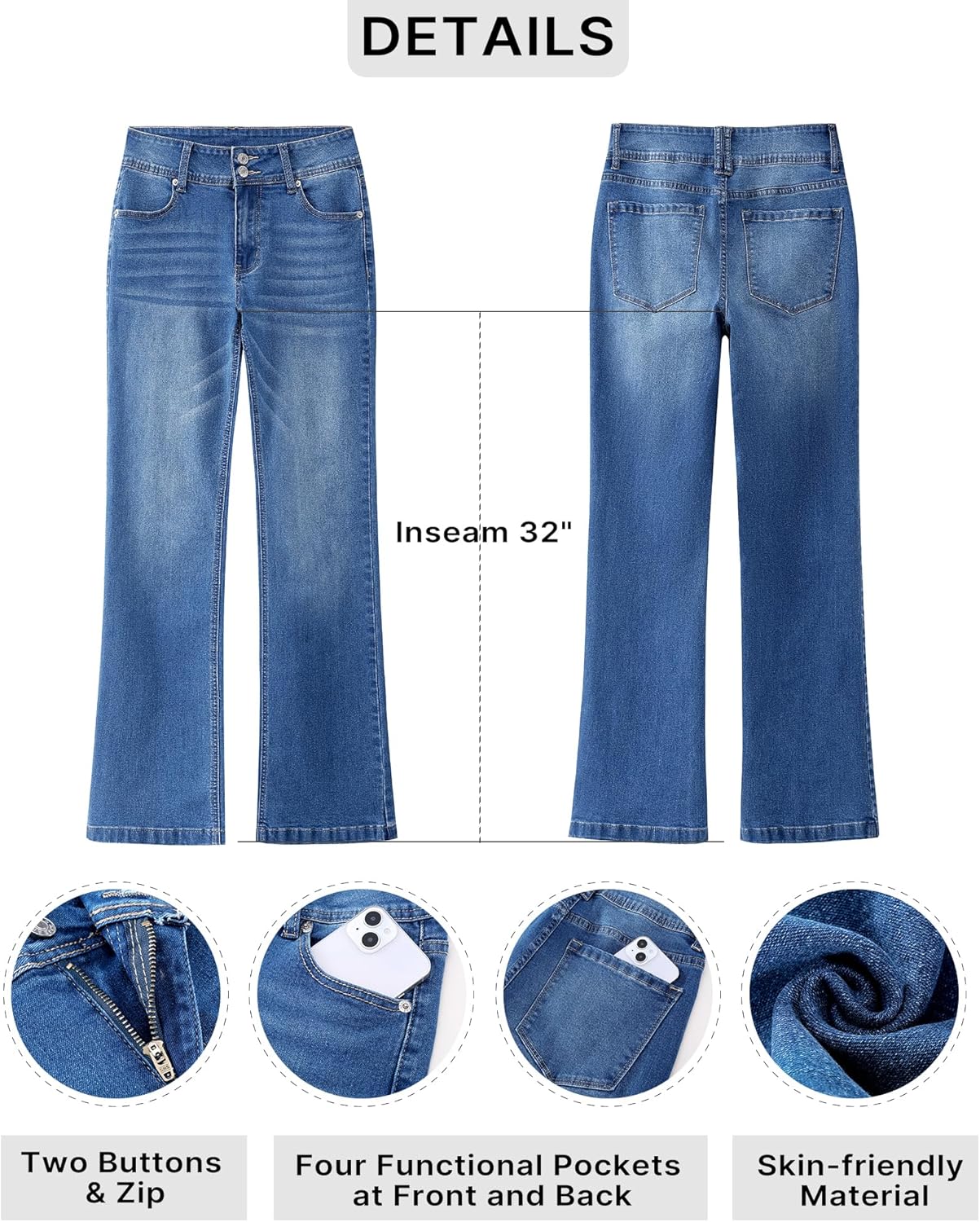 GRAPENT Wide Leg Jeans for Women Trendy High Waisted Flare Stretchy Denim Pants Baggy Dual Button Trouser Jeans PocketsLapis Longing
