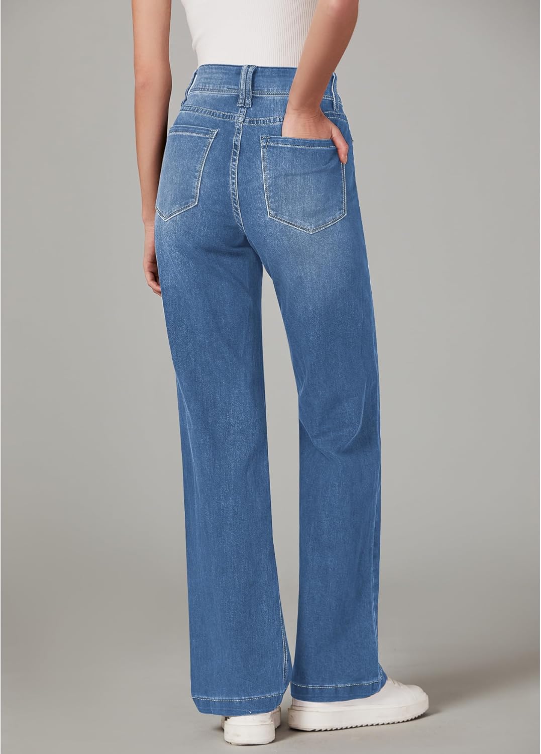 GRAPENT Wide Leg Jeans for Women Trendy High Waisted Flare Stretchy Denim Pants Baggy Dual Button Trouser Jeans PocketsLapis Longing