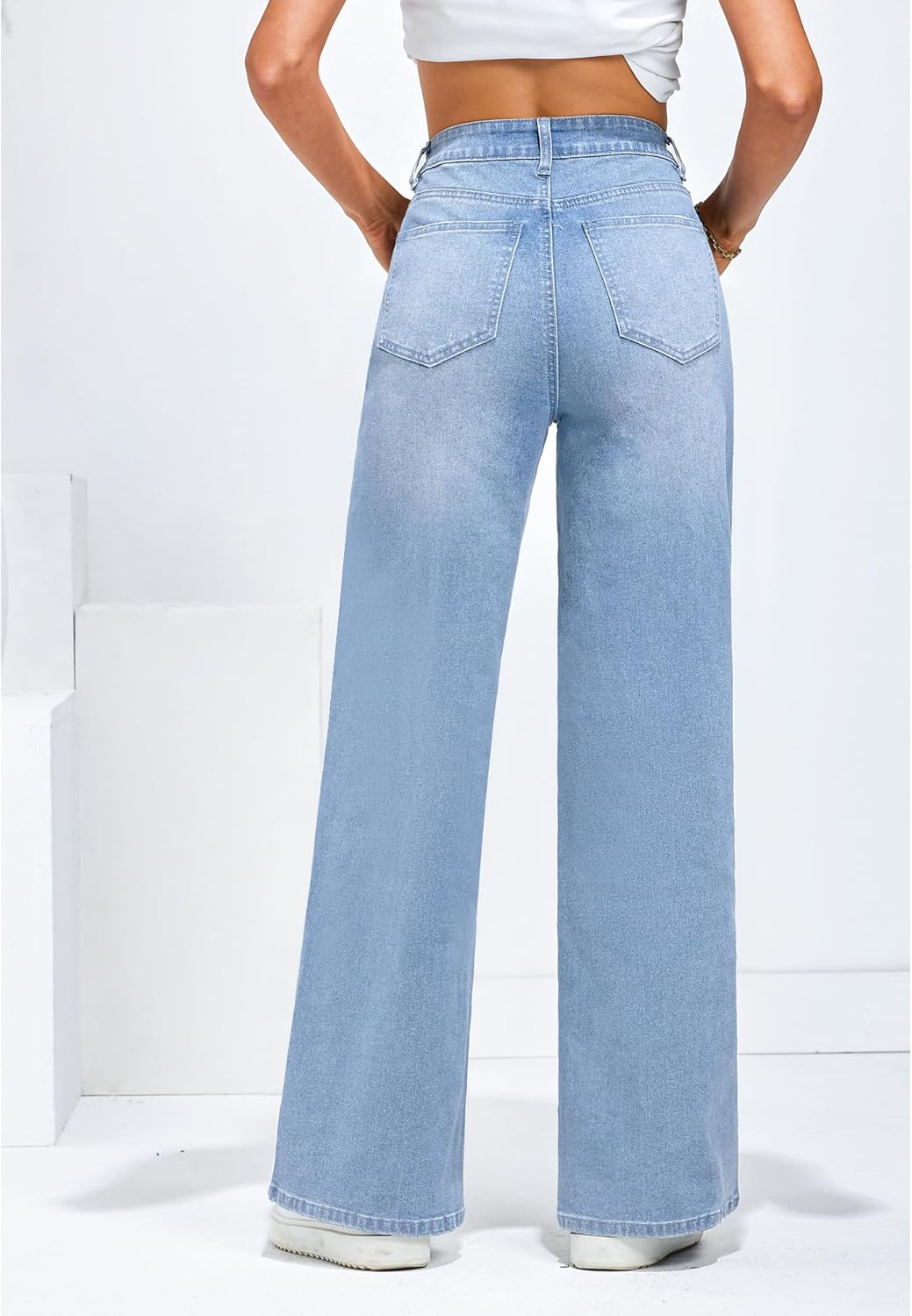 GRAPENT Wide Leg Jeans for Women Trendy High Waisted Stretchy Denim Pants 90s Baggy Jeans Trouser Jeans with PocketsBay Blue
