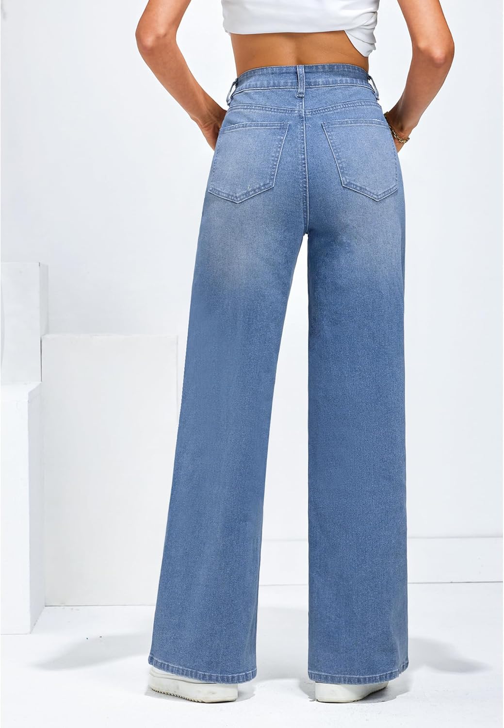 GRAPENT Wide Leg Jeans for Women Trendy High Waisted Stretchy Denim Pants 90s Baggy Jeans Trouser Jeans with PocketsCool Blue