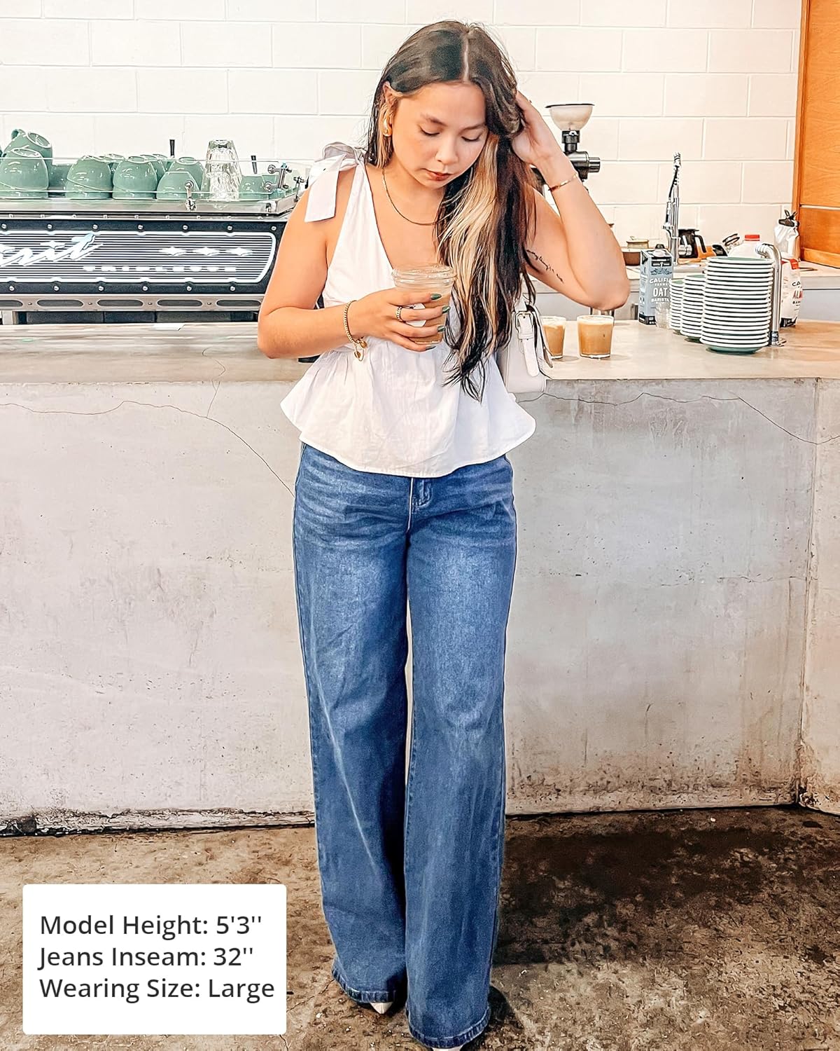GRAPENT Wide Leg Jeans for Women Trendy High Waisted Stretchy Denim Pants 90s Baggy Jeans Trouser Jeans with PocketsCool Blue
