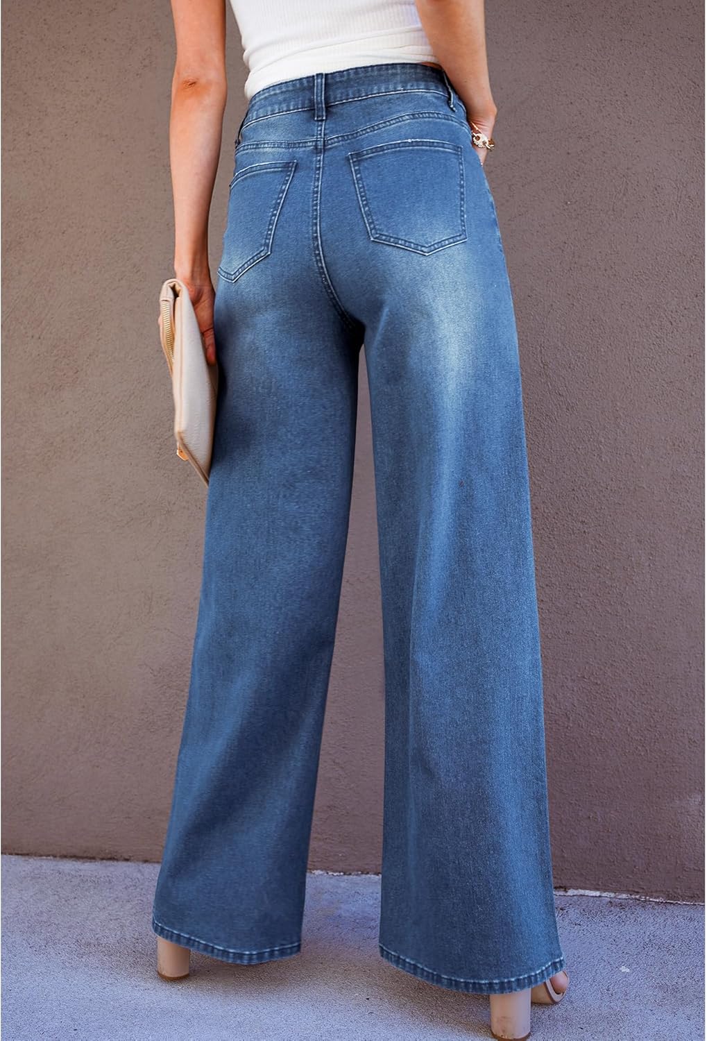 GRAPENT Wide Leg Jeans for Women Trendy High Waisted Stretchy Denim Pants 90s Baggy Jeans Trouser Jeans with PocketsFresh Bright Blue