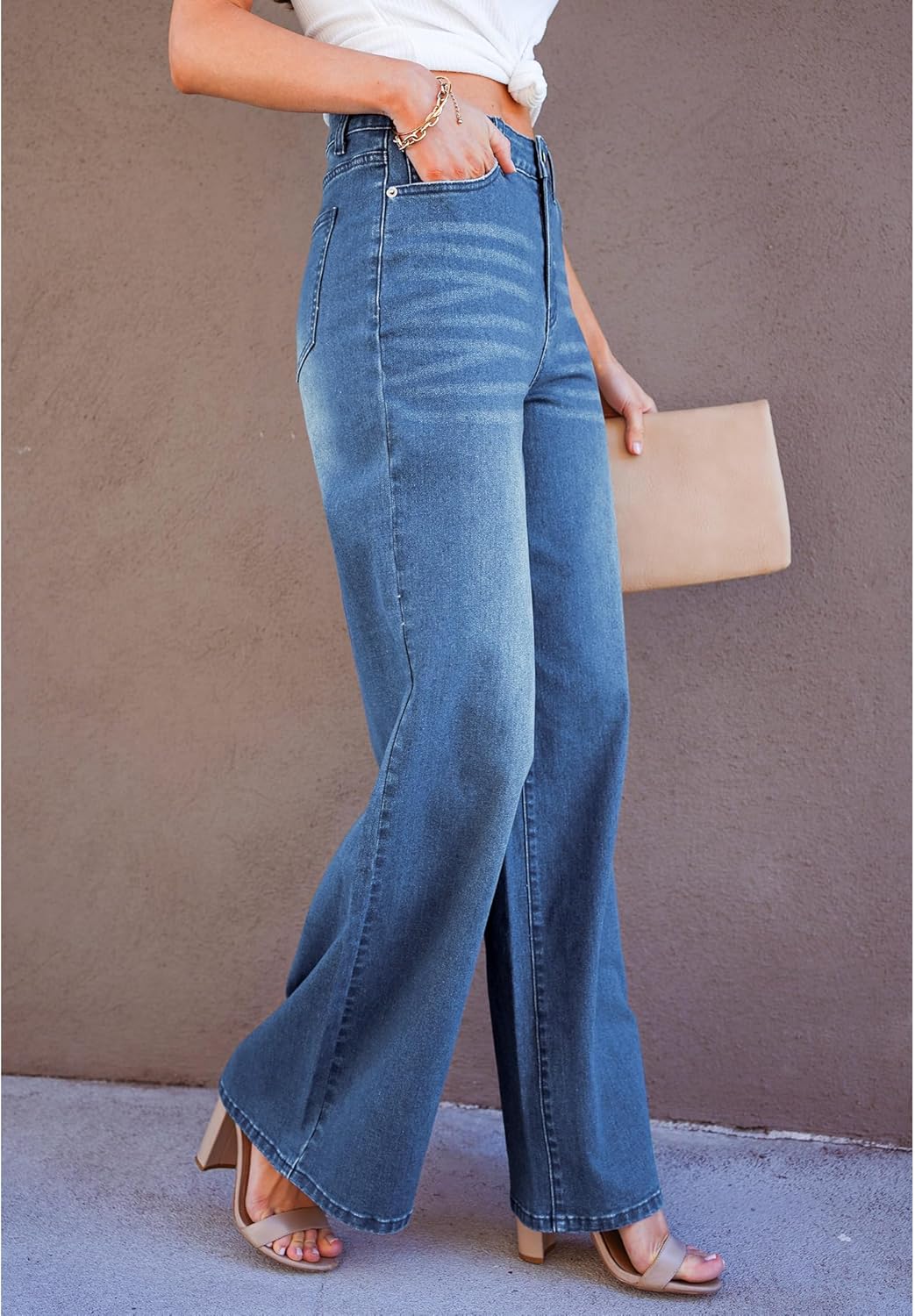 GRAPENT Wide Leg Jeans for Women Trendy High Waisted Stretchy Denim Pants 90s Baggy Jeans Trouser Jeans with PocketsFresh Bright Blue