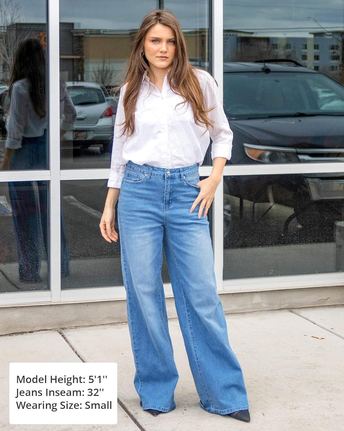 GRAPENT Wide Leg Jeans for Women Trendy High Waisted Stretchy Denim Pants 90s Baggy Jeans Trouser Jeans with PocketsMedium Blue
