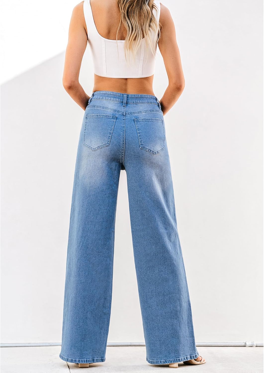 GRAPENT Wide Leg Jeans for Women Trendy High Waisted Stretchy Denim Pants 90s Baggy Jeans Trouser Jeans with PocketsMedium Blue