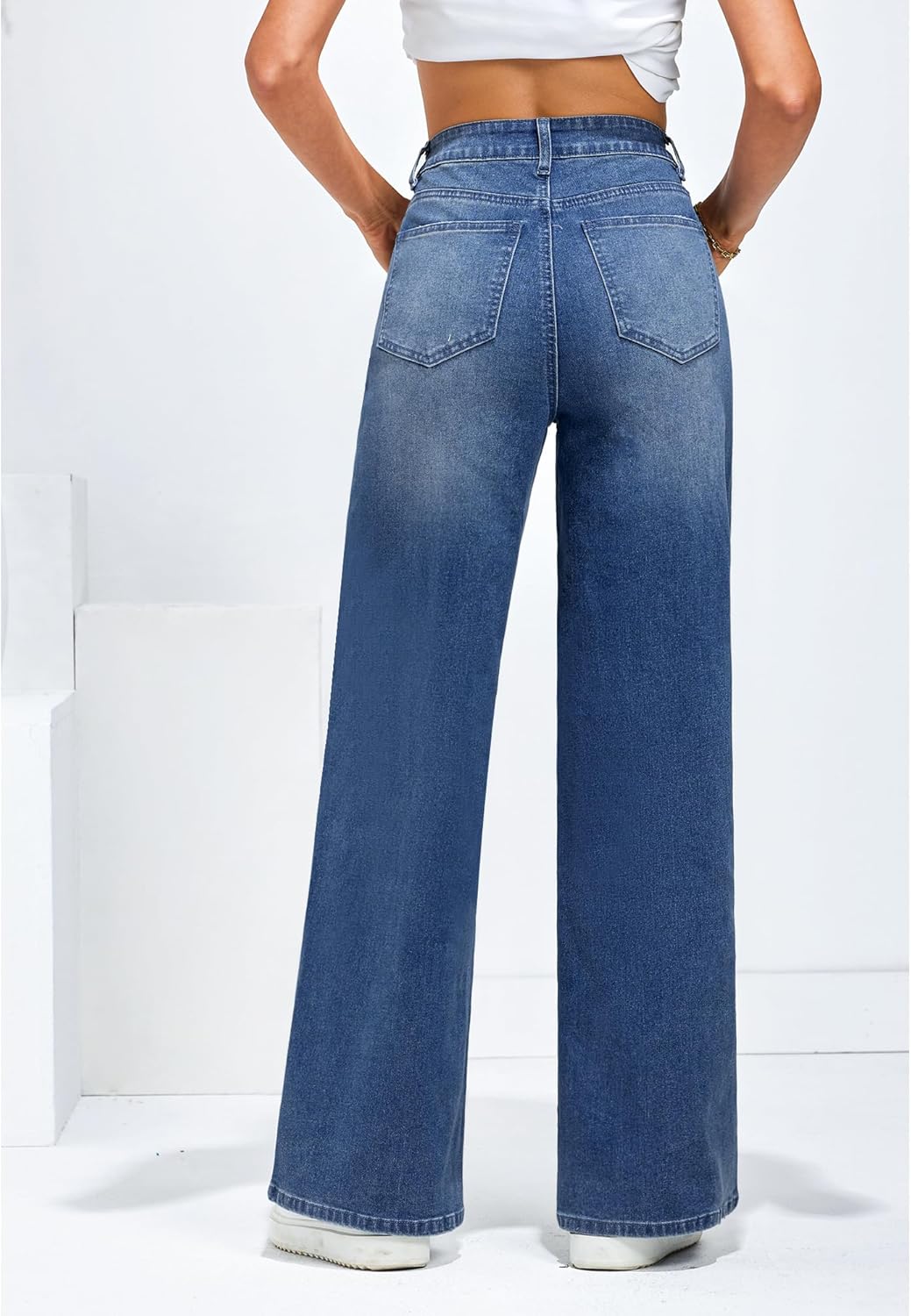 GRAPENT Wide Leg Jeans for Women Trendy High Waisted Stretchy Denim Pants 90s Baggy Jeans Trouser Jeans with PocketsNightfall Blue