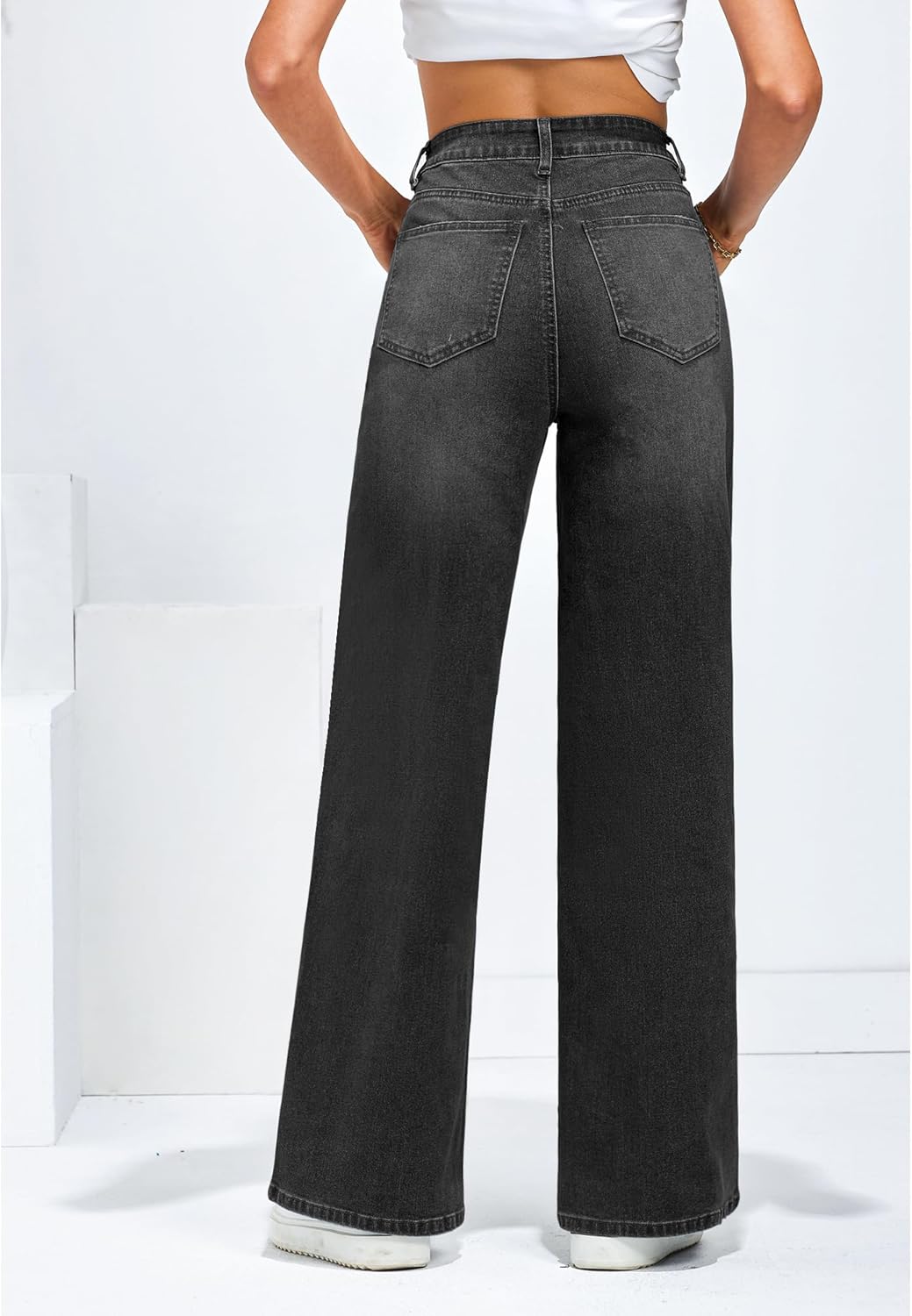 GRAPENT Wide Leg Jeans for Women Trendy High Waisted Stretchy Denim Pants 90s Baggy Jeans Trouser Jeans with PocketsWased Black