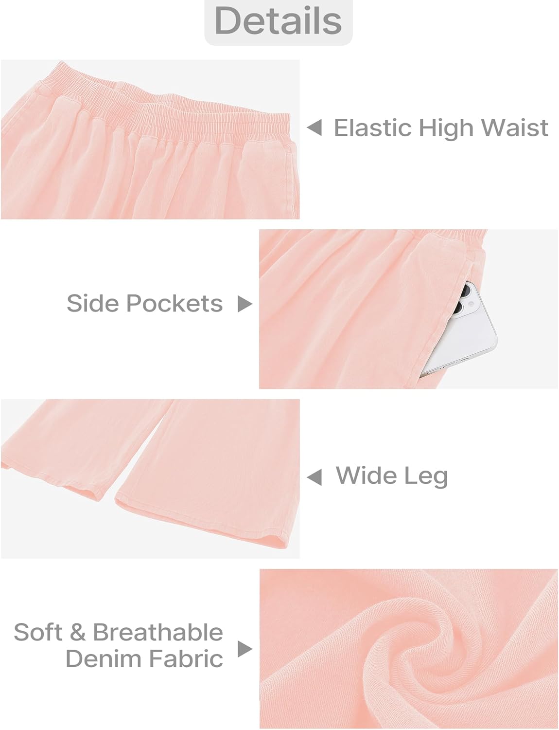 GRAPENT Wide Leg Pants Woman Pull On High Waisted Baggy Straight Leg Colored Jeans Stretch Twill Trouser Pants for WomenBaby Pink