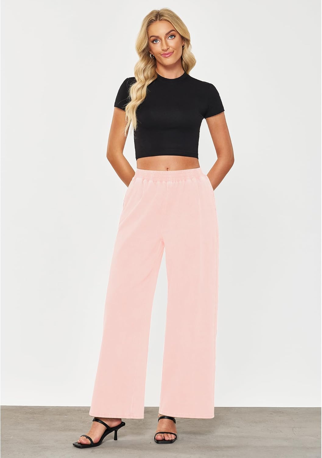 GRAPENT Wide Leg Pants Woman Pull On High Waisted Baggy Straight Leg Colored Jeans Stretch Twill Trouser Pants for WomenBaby Pink