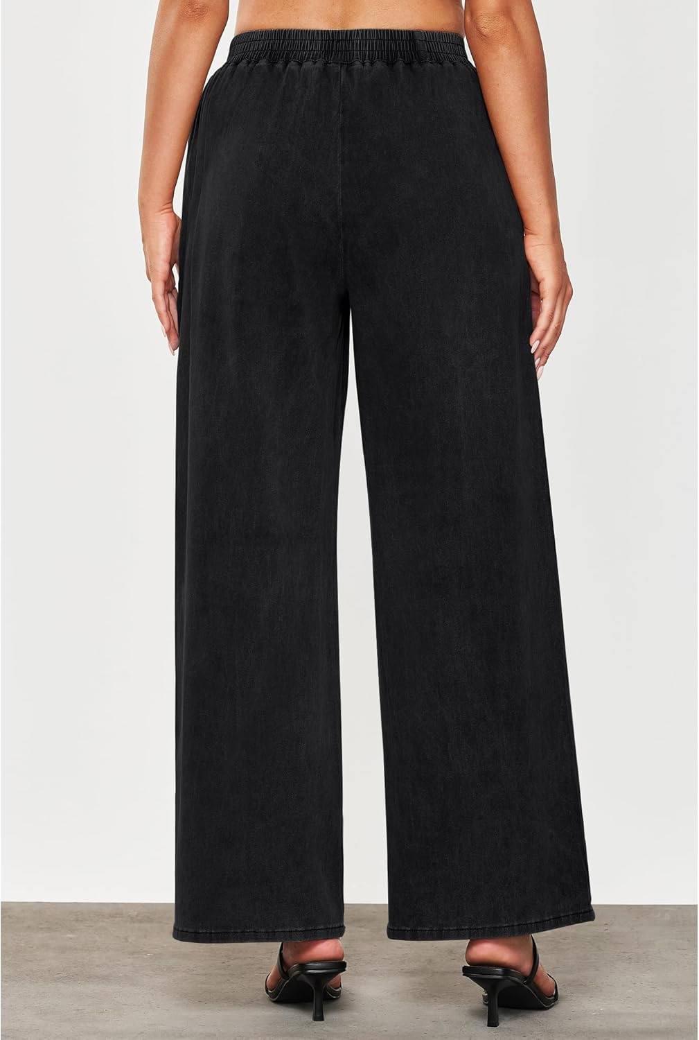 GRAPENT Wide Leg Pants Woman Pull On High Waisted Baggy Straight Leg Colored Jeans Stretch Twill Trouser Pants for WomenBlack