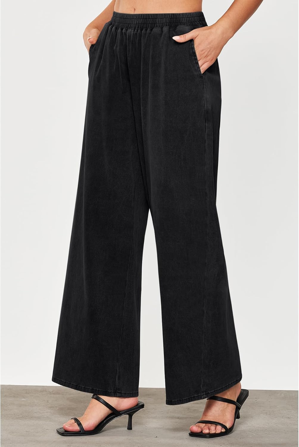 GRAPENT Wide Leg Pants Woman Pull On High Waisted Baggy Straight Leg Colored Jeans Stretch Twill Trouser Pants for WomenBlack