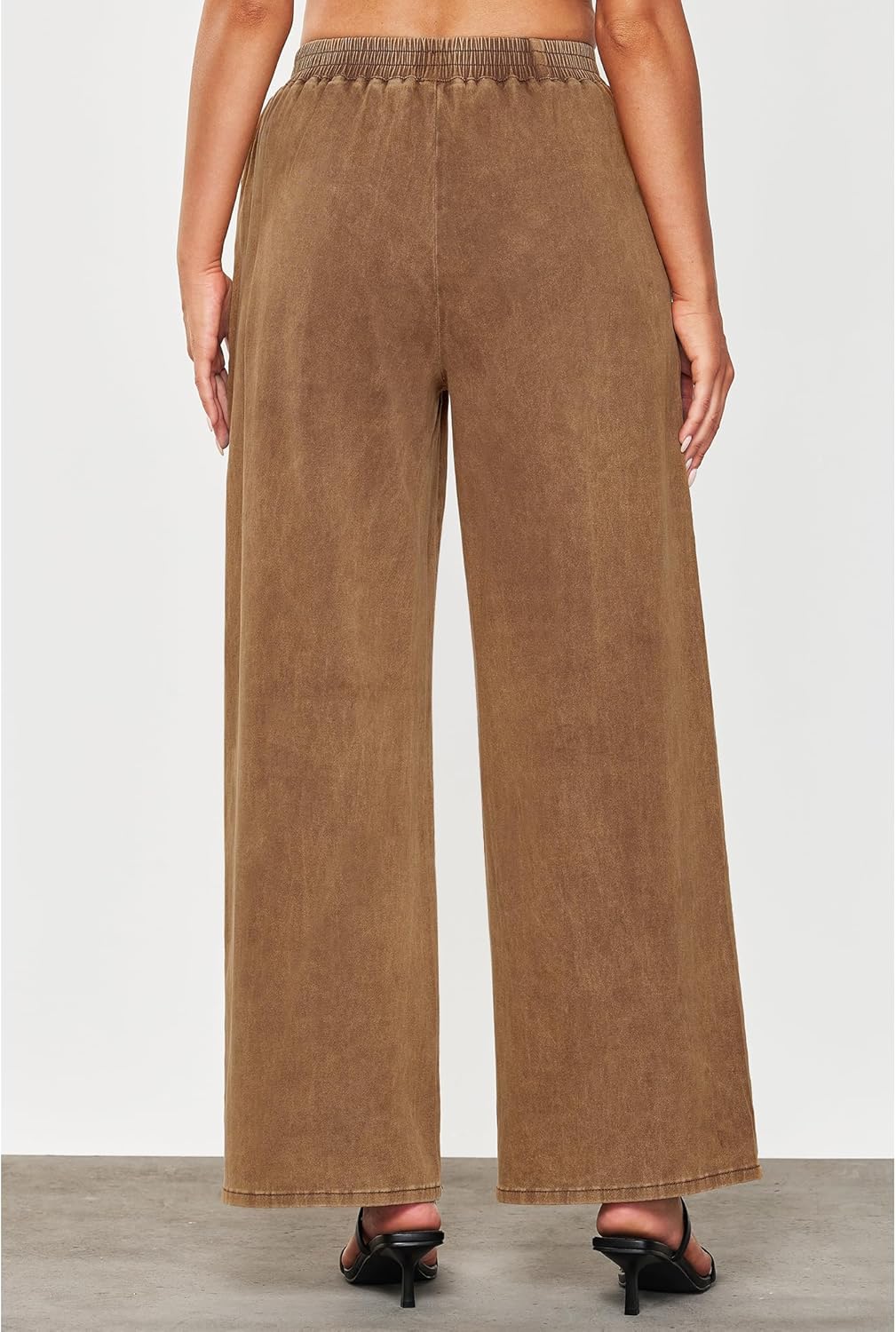 GRAPENT Wide Leg Pants Woman Pull On High Waisted Baggy Straight Leg Colored Jeans Stretch Twill Trouser Pants for WomenBronze Brown