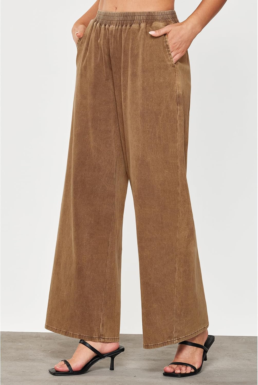 GRAPENT Wide Leg Pants Woman Pull On High Waisted Baggy Straight Leg Colored Jeans Stretch Twill Trouser Pants for WomenBronze Brown