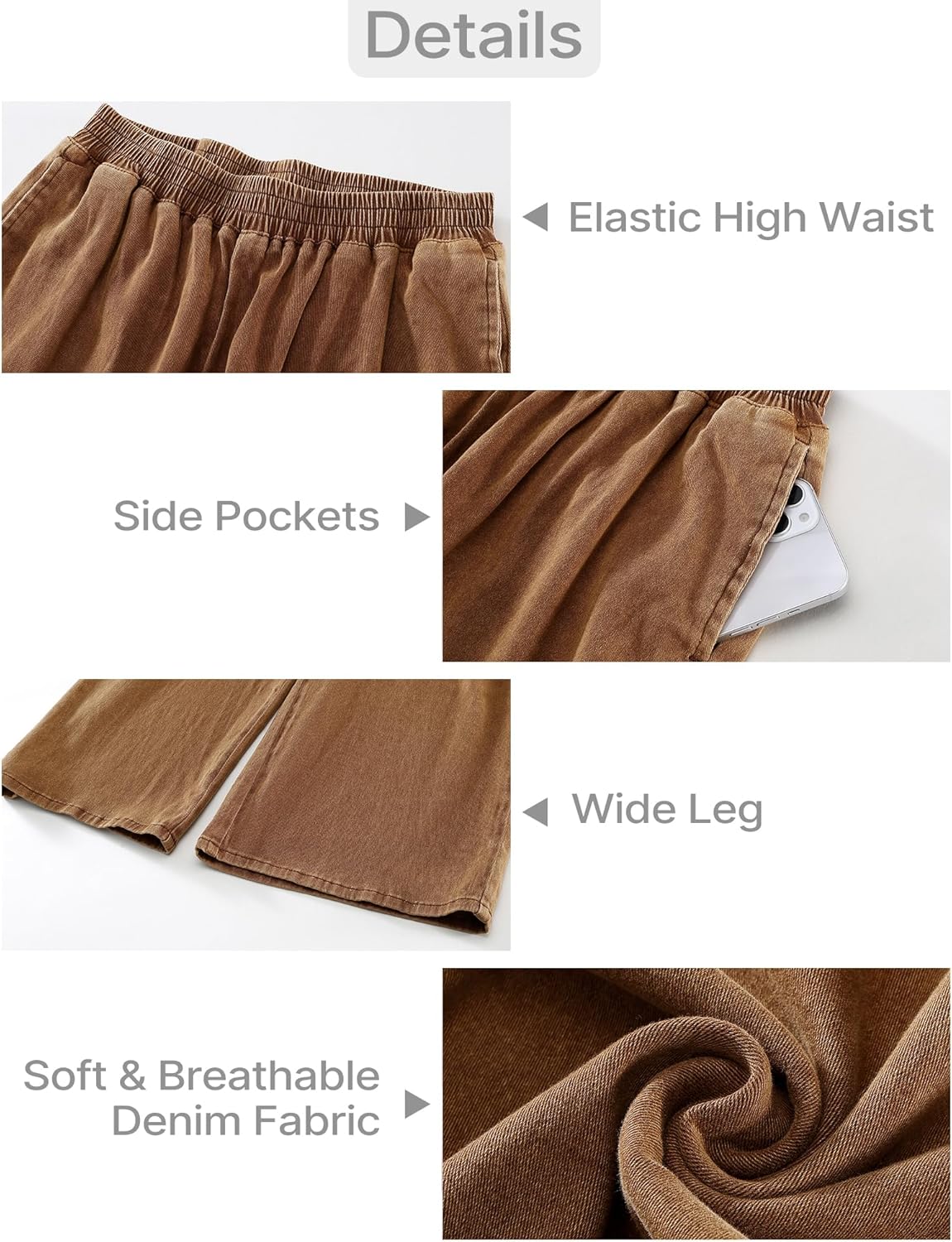 GRAPENT Wide Leg Pants Woman Pull On High Waisted Baggy Straight Leg Colored Jeans Stretch Twill Trouser Pants for WomenBronze Brown