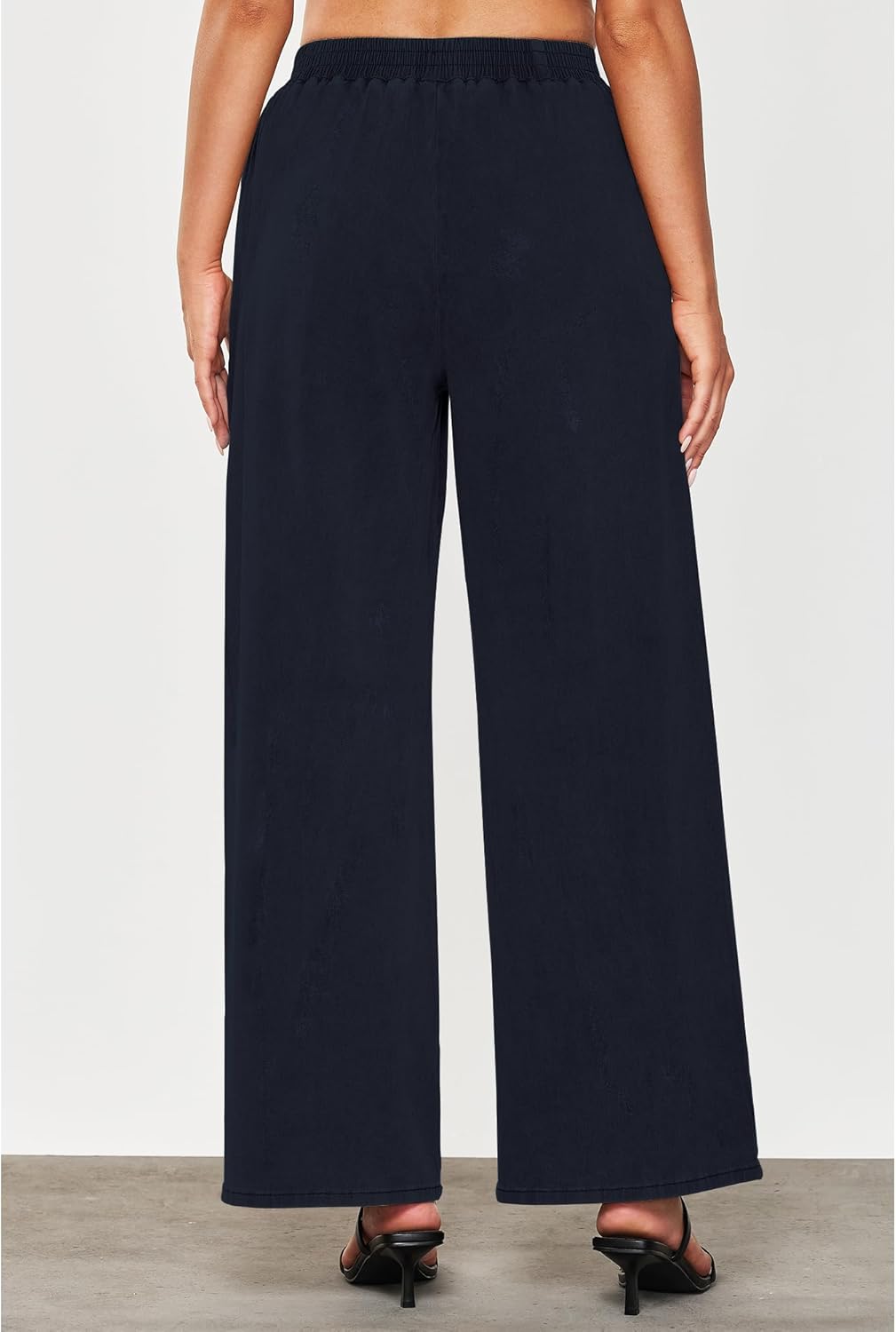 GRAPENT Wide Leg Pants Woman Pull On High Waisted Baggy Straight Leg Colored Jeans Stretch Twill Trouser Pants for WomenNavy Blue