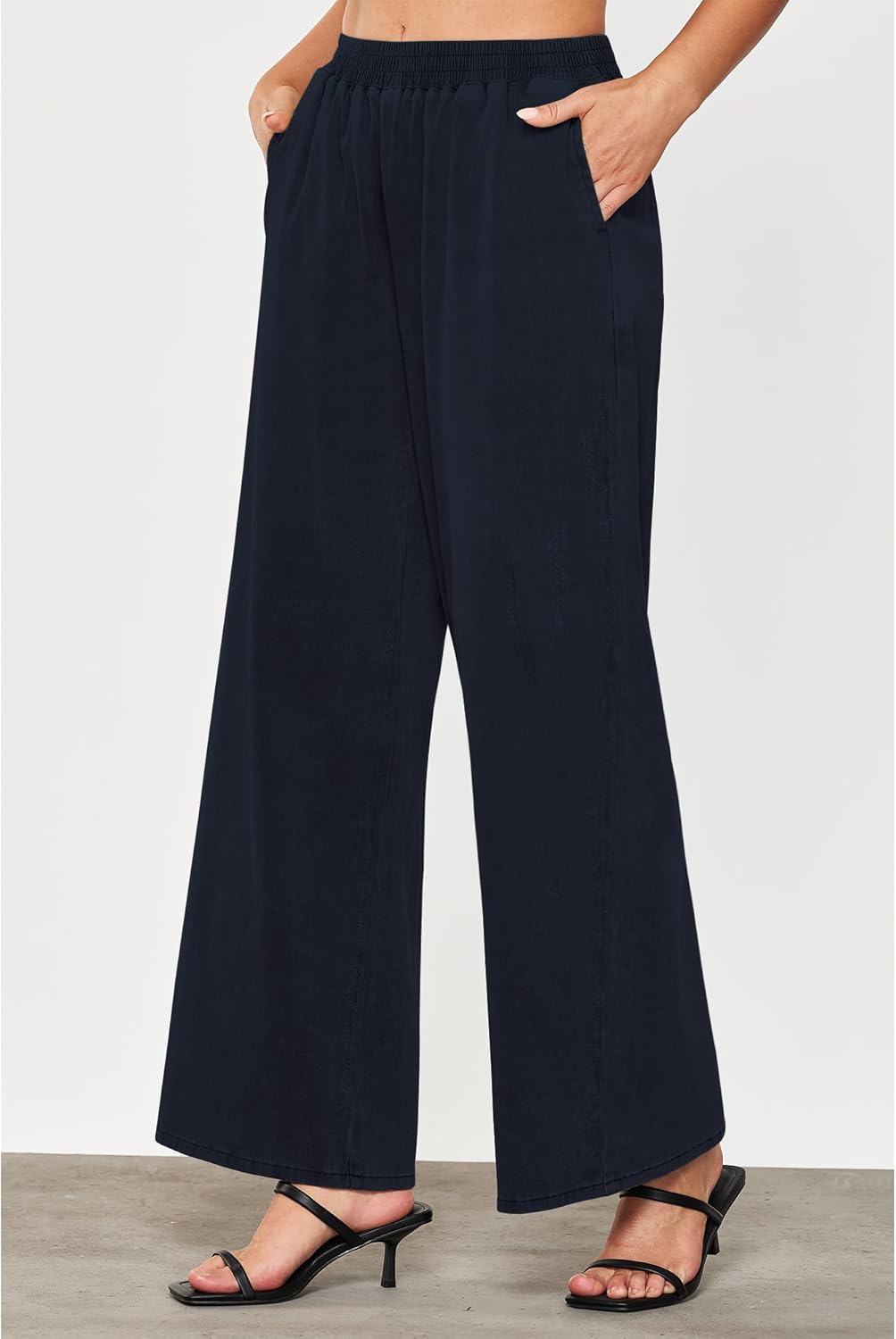 GRAPENT Wide Leg Pants Woman Pull On High Waisted Baggy Straight Leg Colored Jeans Stretch Twill Trouser Pants for WomenNavy Blue