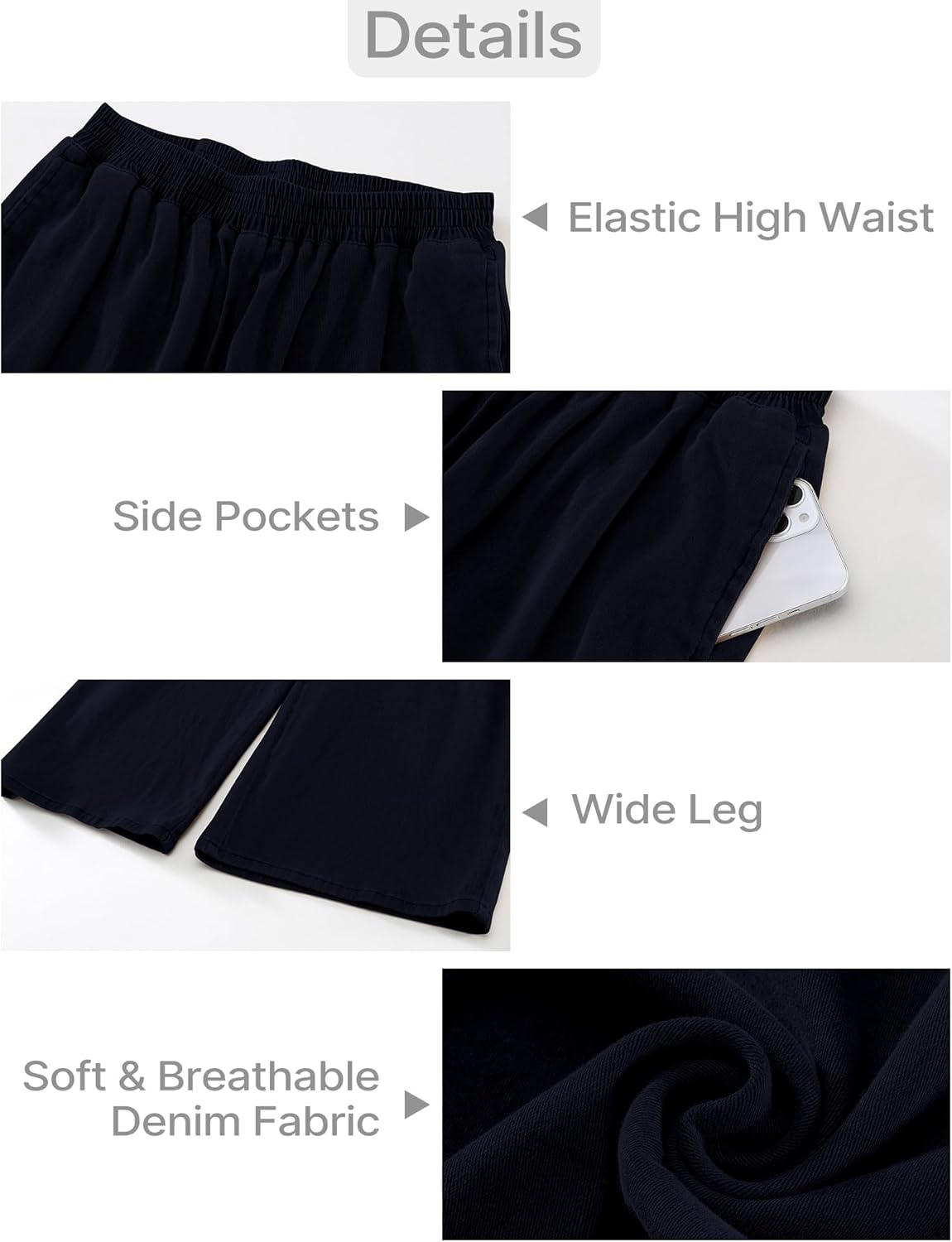 GRAPENT Wide Leg Pants Woman Pull On High Waisted Baggy Straight Leg Colored Jeans Stretch Twill Trouser Pants for WomenNavy Blue