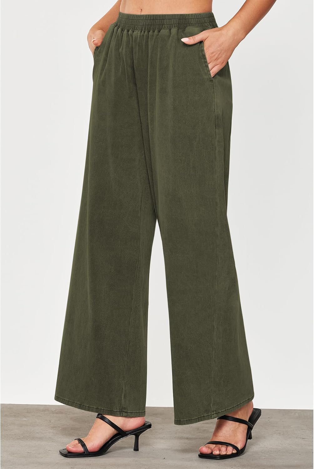 GRAPENT Wide Leg Pants Woman Pull On High Waisted Baggy Straight Leg Colored Jeans Stretch Twill Trouser Pants for WomenOlive Green