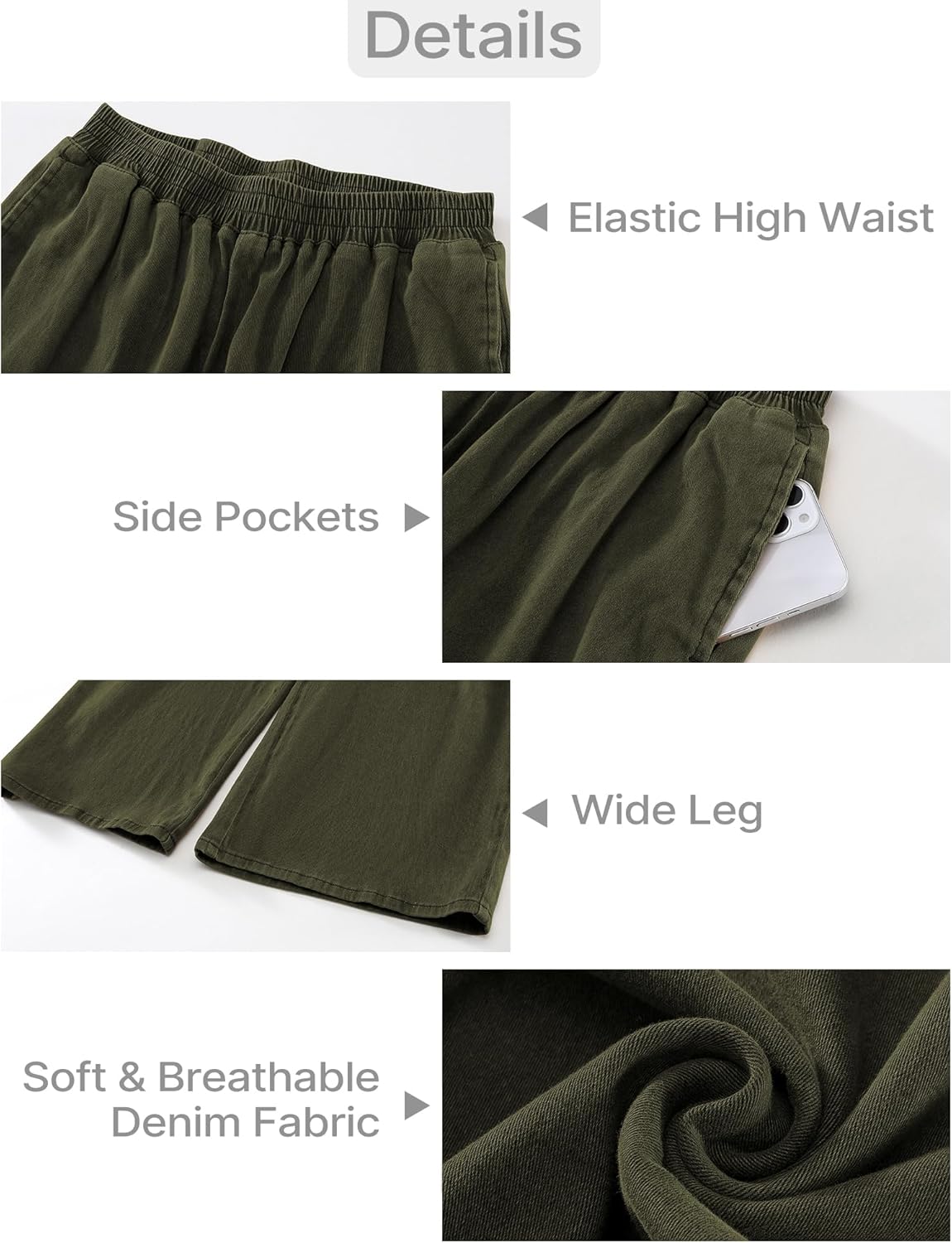 GRAPENT Wide Leg Pants Woman Pull On High Waisted Baggy Straight Leg Colored Jeans Stretch Twill Trouser Pants for WomenOlive Green
