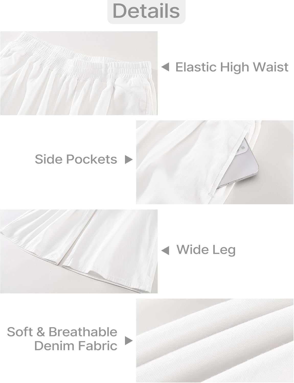 GRAPENT Wide Leg Pants Woman Pull On High Waisted Baggy Straight Leg Colored Jeans Stretch Twill Trouser Pants for WomenWhite