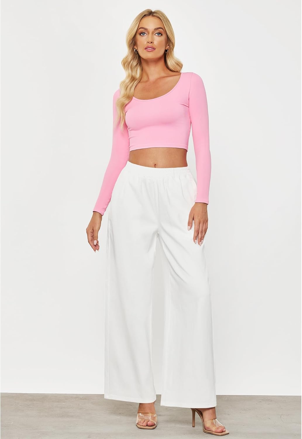 GRAPENT Wide Leg Pants Woman Pull On High Waisted Baggy Straight Leg Colored Jeans Stretch Twill Trouser Pants for WomenWhite
