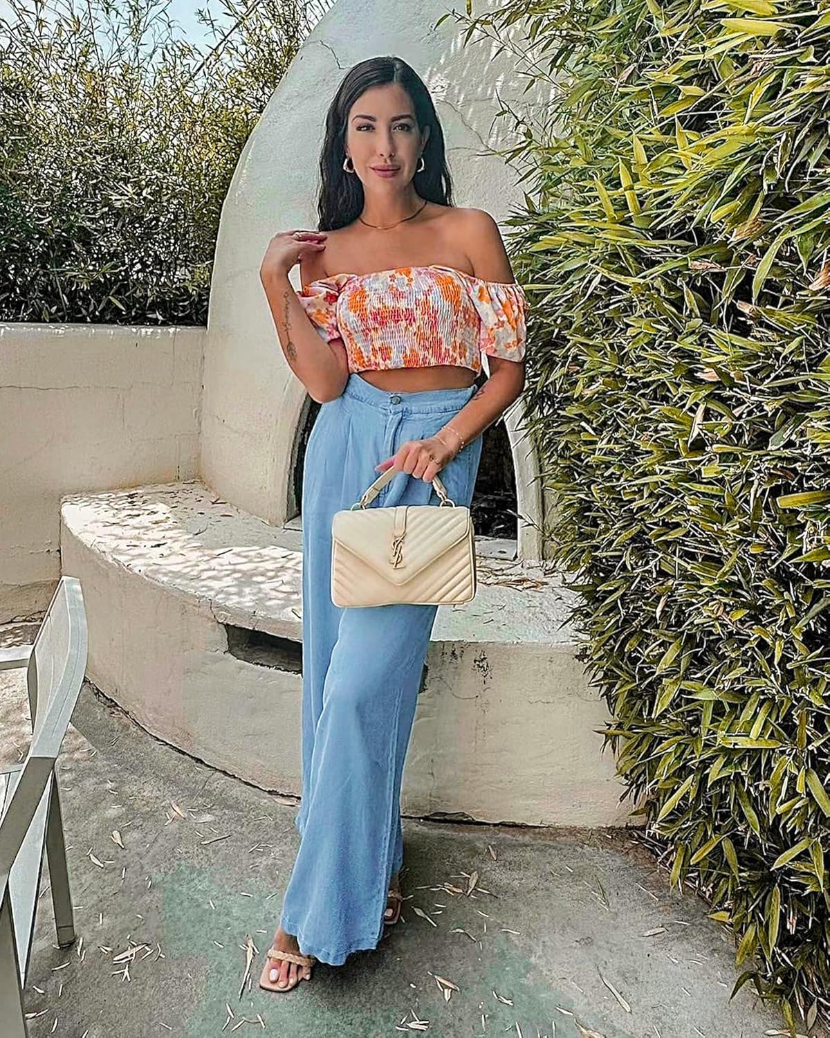 GRAPENT Wide Leg Pants for Women High Waisted Jeans Palazzo Pants Lightweight Summer Beach Flowy Trousers Y2KAir Blue