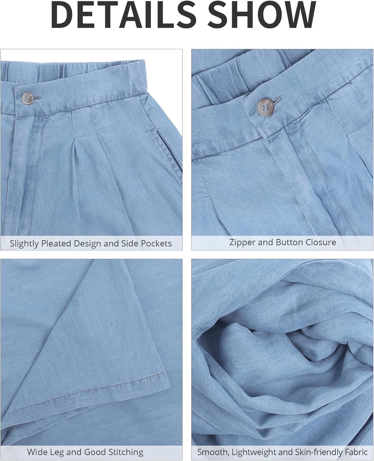 GRAPENT Wide Leg Pants for Women High Waisted Jeans Palazzo Pants Lightweight Summer Beach Flowy Trousers Y2KAir Blue