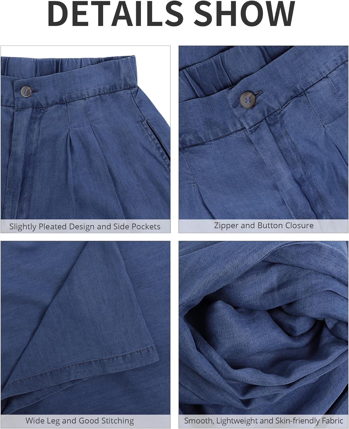 GRAPENT Wide Leg Pants for Women High Waisted Jeans Palazzo Pants Lightweight Summer Beach Flowy Trousers Y2KClassic Blue