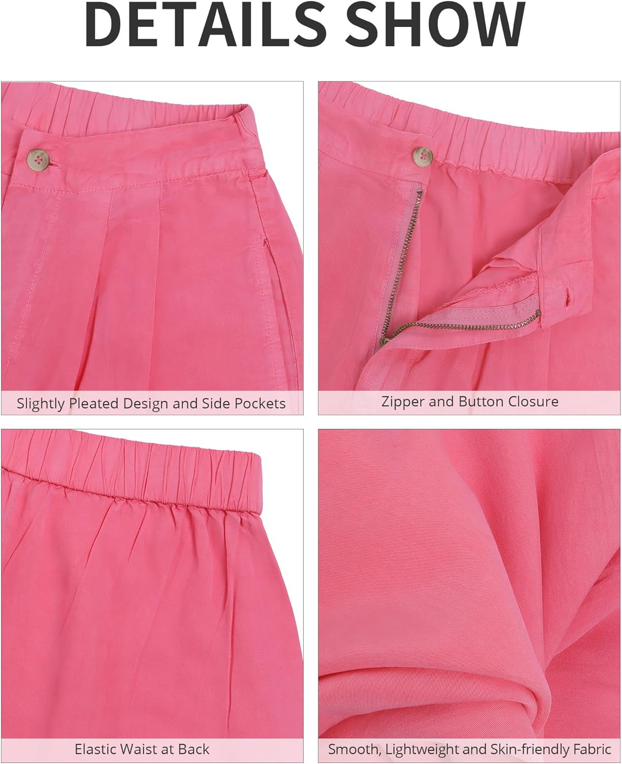 GRAPENT Wide Leg Pants for Women High Waisted Jeans Palazzo Pants Lightweight Summer Beach Flowy Trousers Y2KHot Pink