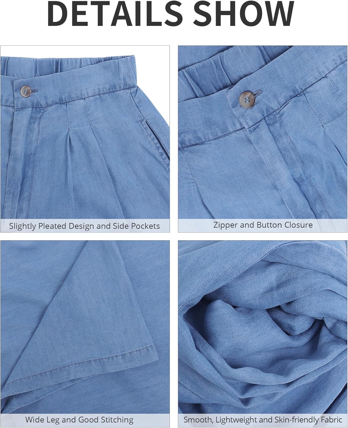 GRAPENT Wide Leg Pants for Women High Waisted Jeans Palazzo Pants Lightweight Summer Beach Flowy Trousers Y2KMedium Blue