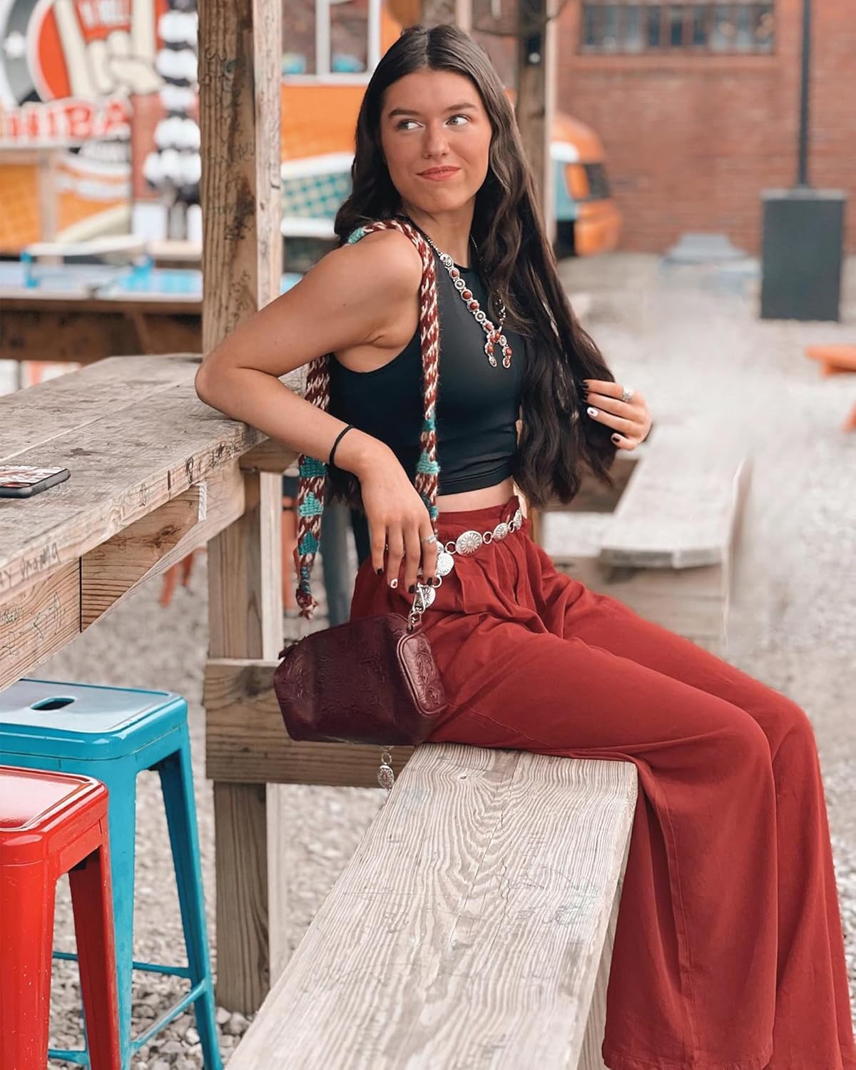 GRAPENT Wide Leg Pants for Women High Waisted Jeans Palazzo Pants Lightweight Summer Beach Flowy Trousers Y2KRuby Wine
