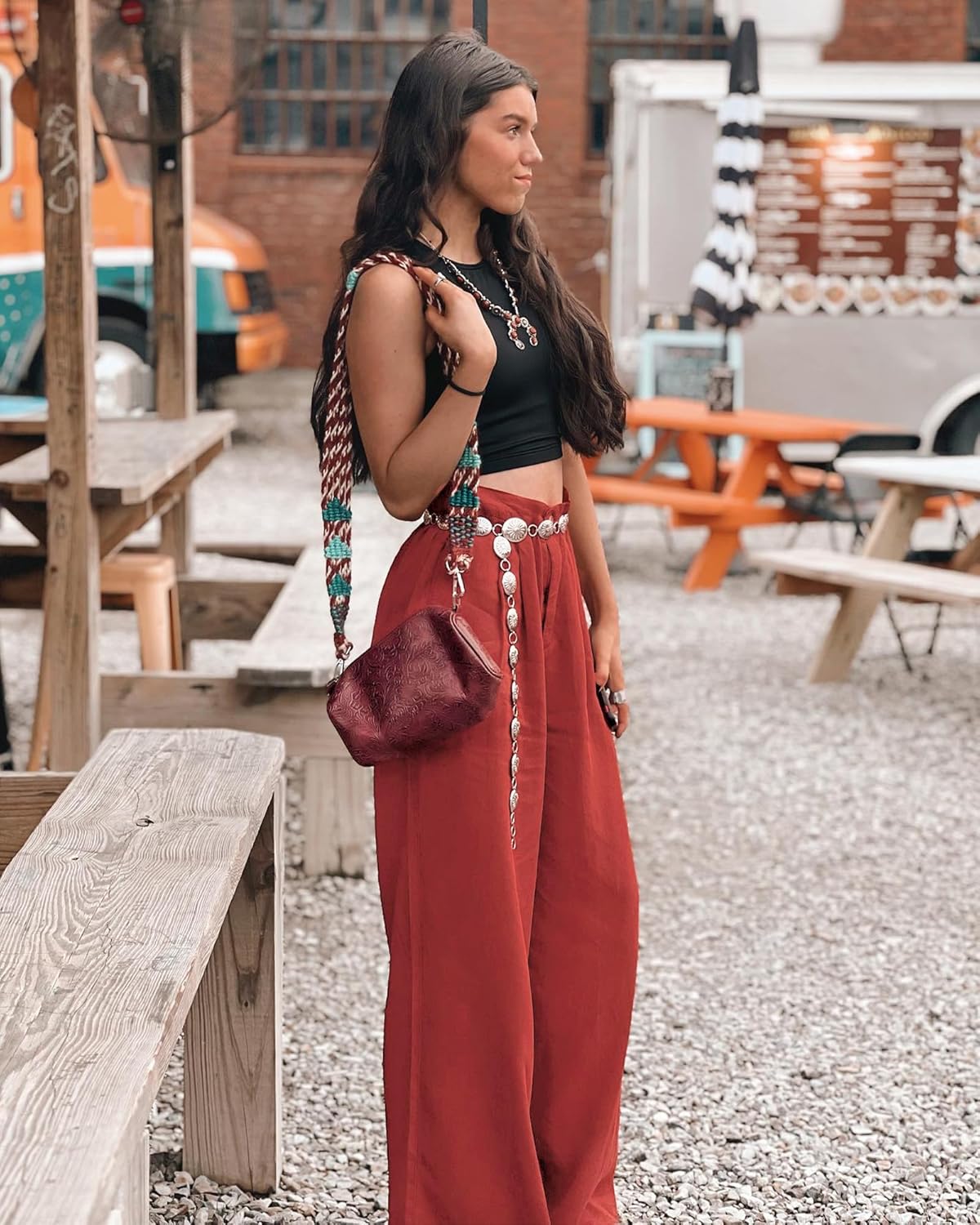 GRAPENT Wide Leg Pants for Women High Waisted Jeans Palazzo Pants Lightweight Summer Beach Flowy Trousers Y2KRuby Wine