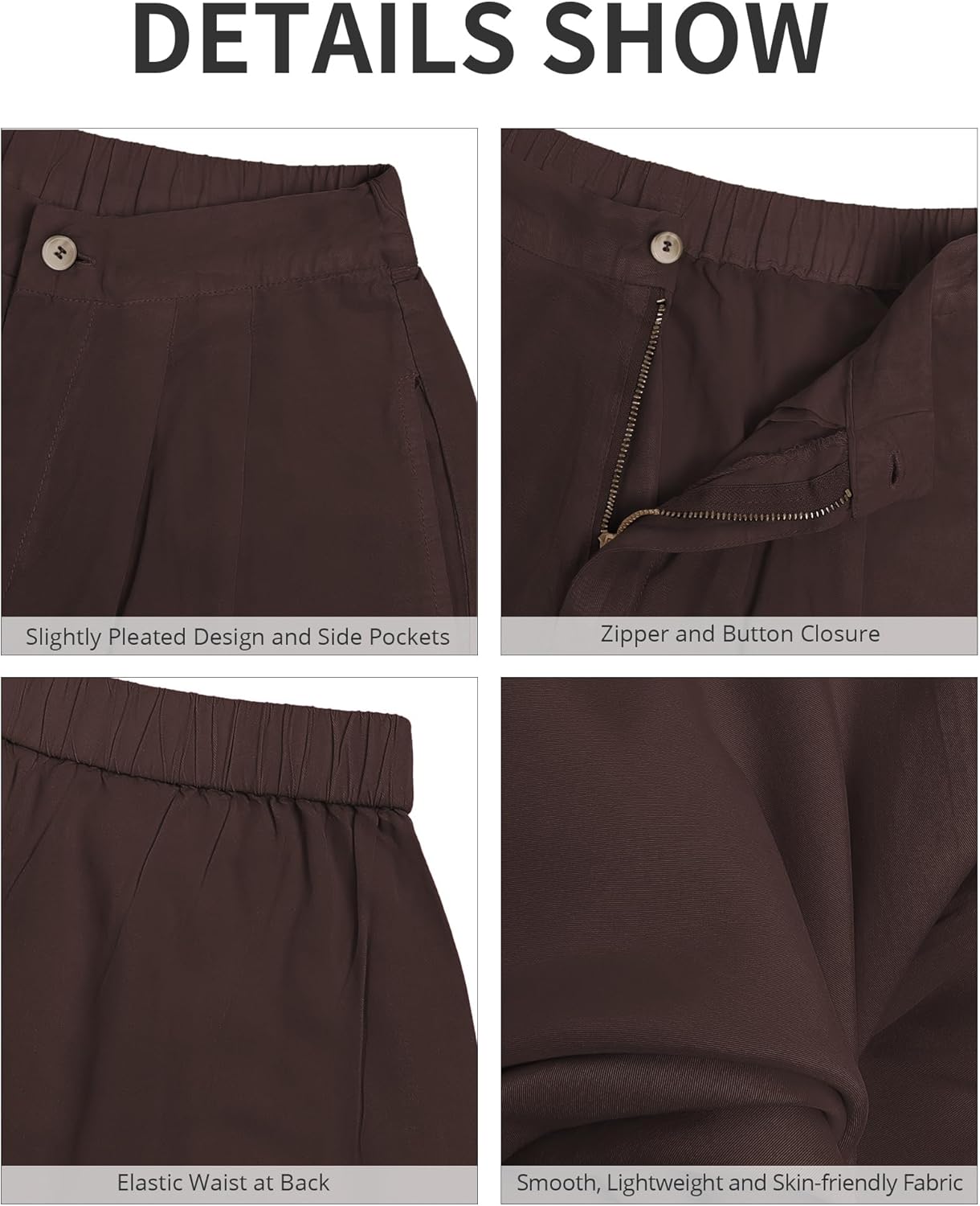 GRAPENT Wide Leg Pants for Women High Waisted Jeans Palazzo Pants Lightweight Summer Beach Flowy Trousers Y2KRustic Brown